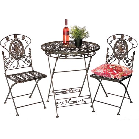 DanDiBo Sitzgruppe Eisen Garten Antik Bistroset AVIS Bistrotisch mit 2 Stühlen klappbar Metall Gartentisch