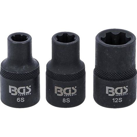 Jeu de Douilles Profil Cannelé M6S, M8S, M12S - 3 pcs - Précision et Durabilité, Acier - D-Work
