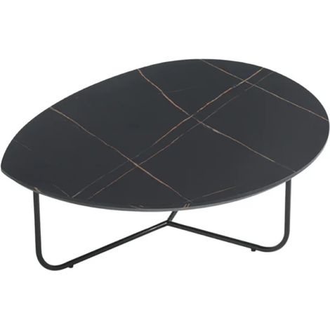 Tavolino sagomato con piano in legno effetto Marmo Nero e base in metallo OYA (1/4)