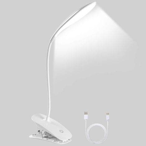 LED-Schreibtischlampe, Klemmleuchte, 360° USB-wiederaufladbare Klemm-Leseleuchte, 3 einstellbare Farbtemperaturen und Helligkeit, flexible Touch-Schreibtischlampe zum Lesen, Büro [Energieklasse E]