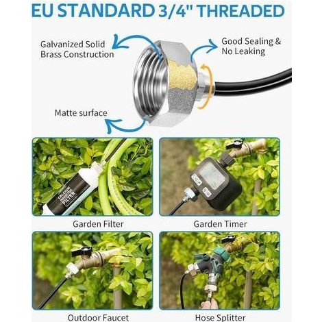 Brumisateur Exterieur, 8M Brumisateur Terrasse avec 7 Buse Brumisateur +2 Buses de Rechange+1Adaptateur (en Laiton, 3/4") Brumisateur pour Patio Jardin Serre Trampoline pour Parc Aquatique (1/5)
