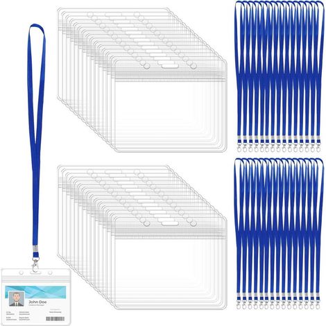 30 Pièces Porte Badges avec Cordon, Horizontaux Cordon Carte en Plastique Transparent, Badge Personnalisable avec Cordon, Étanche Badge Tour de Cou Verticauxz pour ID D'école, Bureau, Exposition (1/5)