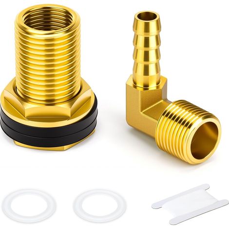 Raccord traversant cuve en laiton filet femelle 3/8 BSP vers mâle 1/2 BSP avec coude à ergots 6mm à 90° pour circuits d’eau et fluides (1/5)