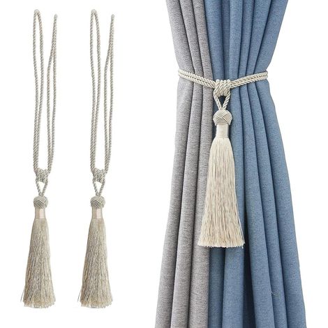 lot De 2 Embrasses De Rideaux Faites La Main En Corde Avec Pompons Pour Dcoration De Bureau Maison (beige, 2) (1/5)