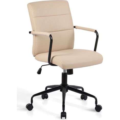 HISPANOHOGAR, chaise de bureau à roulettes modèle Oli, en simili-cuir beige