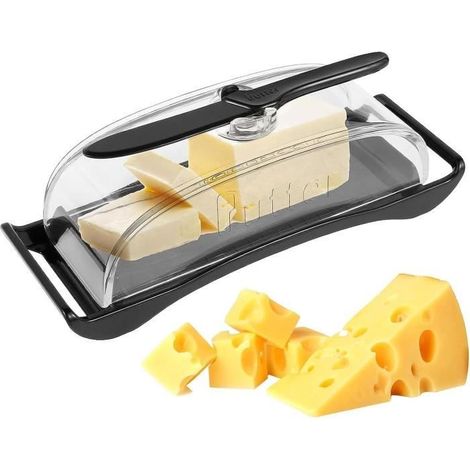 Beurrier avec Couvercle - Équipé de Couteau à Beurre - Boîte à Beurre Antidérapant Conteneur de Beurre en Plastique 14.5x5.5cm Noir (1/4)