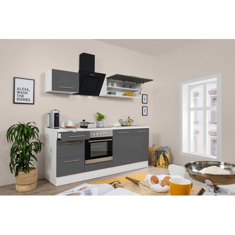 Cuisine Kitchenette Bloc cuisine Blanc Gris Amanda 210 cm Respekta Premium