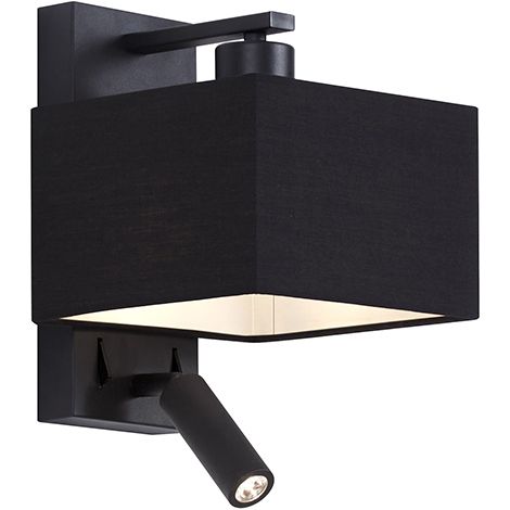 QAZQA Applique con braccio da lettura puglia - Moderno - Acciaio,Tessuto - Nero - Quadrato (non sostituibile) LED Max. 1 x 3.2 Watt