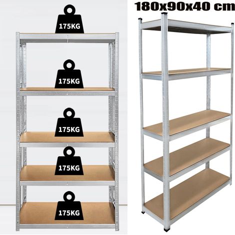 Etagères de garage Rayonnage à 5 niveaux Rayonnage sans boulons Stockage robuste 180X90CM (1/4)