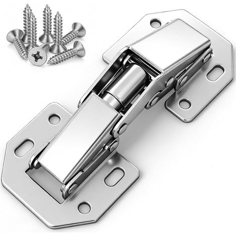 Juego de 8 bisagras de acero inoxidable para puertas de armario, bisagras invisibles de 105 x 44 mm para puertas de muebles, esquina de 90 grados, con 64 tornillos. (1/5)