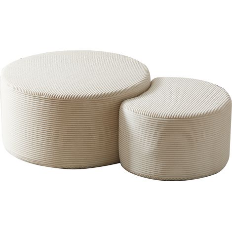 Set 2 tavolini da caffè rotondi imbottiti in tessuto beige con schiuma ad alta densità MODENUIT (1/5)