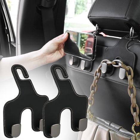 Ganci per borse da auto, set di 2 supporti in pelle per poggiatesta, ganci portaoggetti per auto, ganci per poggiatesta 2 in 1 per appendere borse. (1/5)