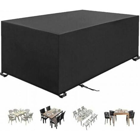 Housse de table de jardin 230 x 165 x 80 cm, noire, en tissu Oxford 420D, résistante au vent et aux UV, avec auvent intégré. (1/5)