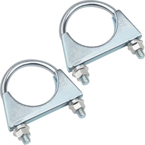 Lot de 2 colliers de serrage pour tuyau d'échappement - 50 mm - En acier galvanisé - Ronds avec écrou - Plaque en U - Pour raccords de tuyaux (1/5)