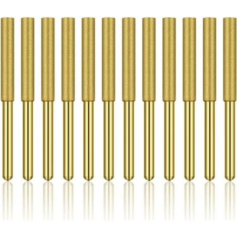 12 Pcs Diamant Affûteur de Tronçonneuse, Haute Dureté Titane Plaqué Burr Meule Meule, Affûteur de Tronçonneuse Pierre Bits, 5/32in 4mm (1/5)
