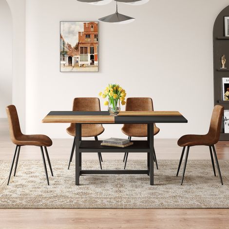 Ensemble table rectangulaire 160 cm multifonction, en tissu, marron, pour cuisine et salle à manger, adapté au salon, salle à manger et cuisine