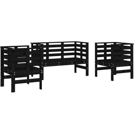 Ensemble salon de jardin 3 pièces - FAFEICY - 825146 - Bois de pin massif - Noir - 2 chaises + 1 banc (1/5)