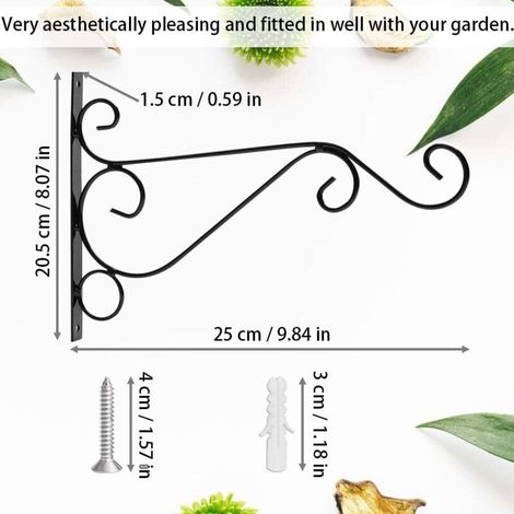 4 Pcs Suspension Crochet en Fer Forgé Support Plante Mural avec Vis Accroche Plante Mural Suspension Crochet Plante 26 21 1.5cm Rétro pour Jardin Balcon Lanterne Plants Déco - Noir (1/3)