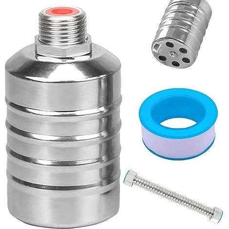 Válvula de flotador automática de 1/2", válvula de flotador totalmente automática de acero inoxidable, válvula para piscinas con manguera roscada de 30 cm para tanques de agua, piscinas y torres de ag