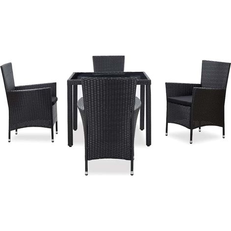 Maison Exclusive - 5-tlg. Garten-Essgruppe Poly Rattan Schwarz (1/5)