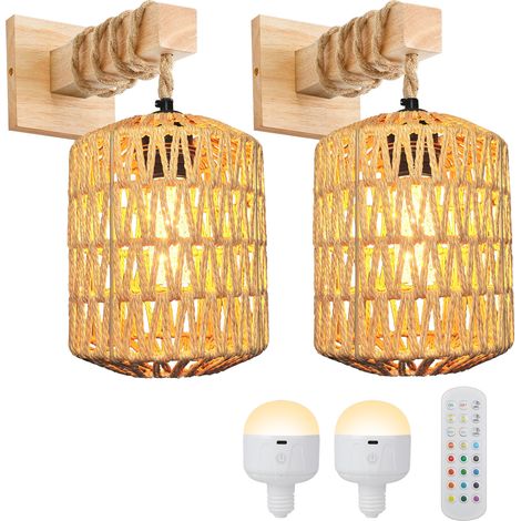 2 appliques murales à double alimentation (piles/secteur) avec télécommande, 15 couleurs RGB, intensité variable (1/5)