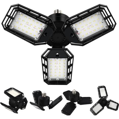 LED-Garagenleuchte, LED-Werkstatt-Deckenleuchte, 6500K LED-Schraubleuchte mit 3 verformbaren Paneelen, für Garage, Werkstatt und Keller, E27