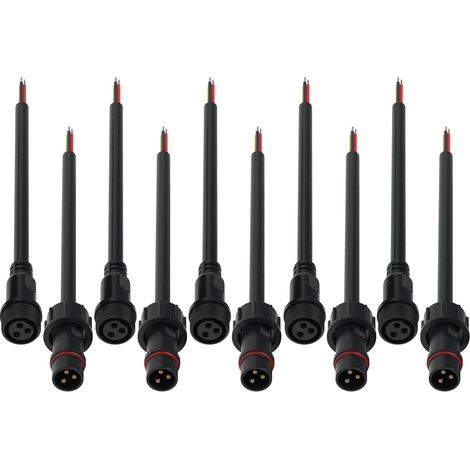 Connecteurs étanches 5 Paires 3 Broches 3 Cœurs IP65 Connecteur électrique étanche avec Câble D'extension 18AWG 20cm pour Bandes LED intérieures et Extérieures écrou de 22mm (1/5)