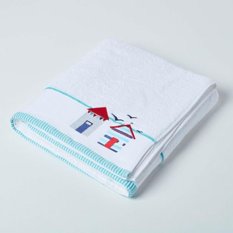 HOMESCAPES Drap de bain brodé 100% coton peigné 550 g/m², 100 x 140 cm