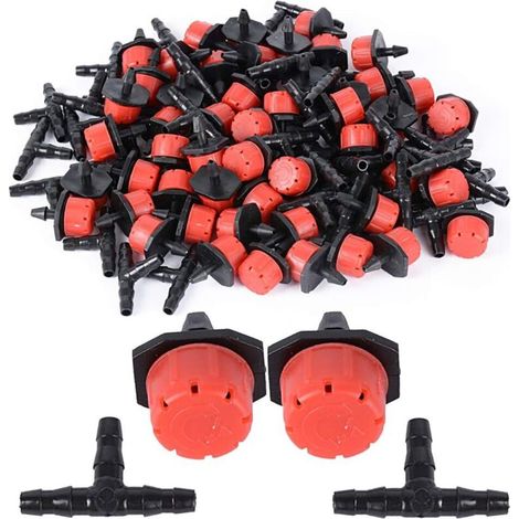 200 gocciolatori regolabili + raccordo a T per tubo flessibile, sistema di irrigazione a goccia automatico con microirrigatori per piante da serra, nero, 2515 cm