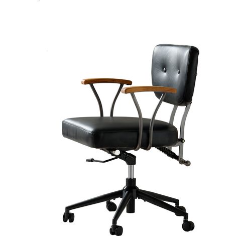Silla de oficina de piel con reposabrazos de roble, altura regulable, giratoria con ruedas (1/5)