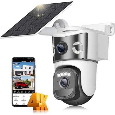 8MP Wireless Outdoor WiFi Surveillance Camera, 4K Dual Lens Outdoor Solar Camera with Panel, 355° PTZ, Night Vision, Automatic Tracking, PIR Human Detection, Two-Way Audio, IP66 (1/5)