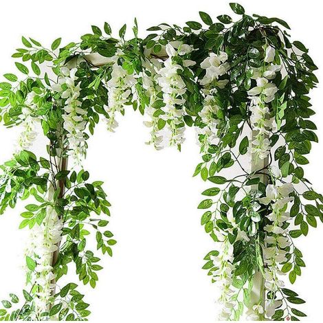 2x7FT Künstliche Glyzinien-Girlande, Pflanzen, Blumen, Kunst für Zeremonie, Heim, Hochzeitsdekoration (Weiß)