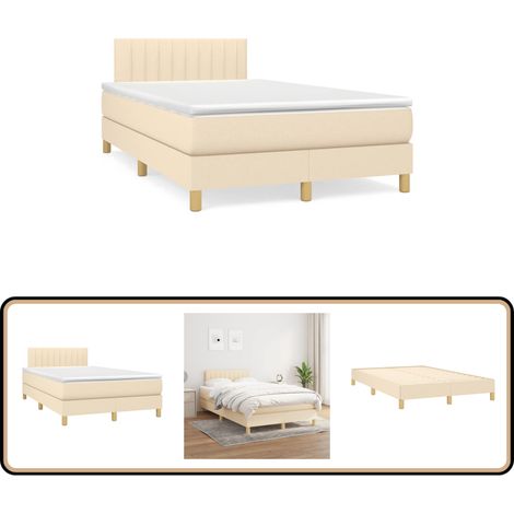 Sommier à lattes de lit avec matelas crème 120x190 cm tissu - Lit Double - Lit Tapissier - Literie - Chambre À Coucher - Matelas À Ressorts Ensachés