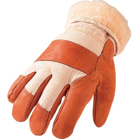 Handschuhe Gr.10 1/2 m.Teddyfutter Möbelleder m.gr.Stulpe aus Canvas (1/2)