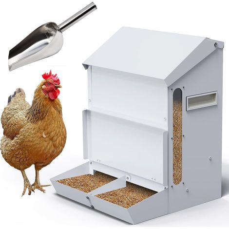 Mangeoire Automatique pour Poules de 25LBS Sans Déchets Mangeoire à Volaille avec Pelle Montage Mural Distributeur de Nourriture pour Volailles (1/5)