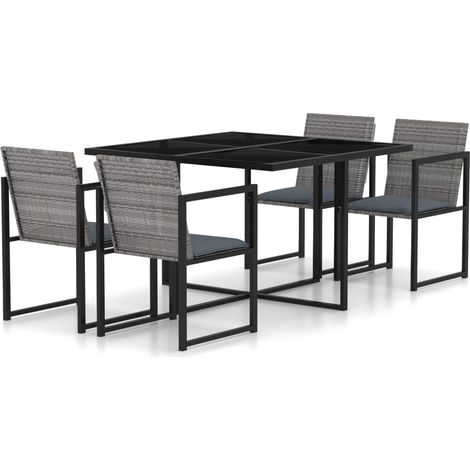 Set de comedor de jardín 5 pzas y cojines ratán sintético gris vidaXL