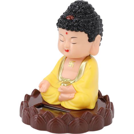 Statue de Bouddha tremblante, à énergie solaire, réaliste, économe en énergie, statue de moine tremblante automatique, idée cadeau pour la chance et la prospérité, jaune (1/5)