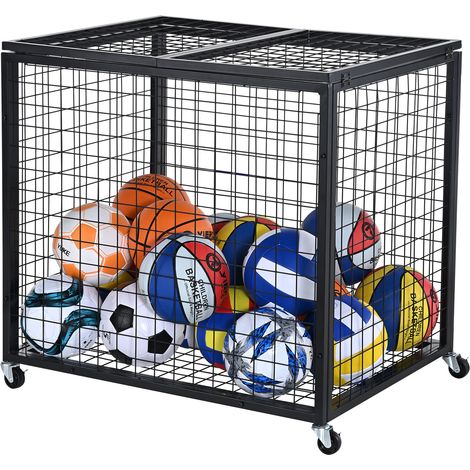 VEVOR Carro de Bolas con Cerradura 85x67,5x82,5 cm Jaula Móvil de Almacenamiento de Bolas con 4 Ruedas de Acero y Frenos Organizador para Equipo Deportivo Gimnasio Escuela Garaje Interior Exterior