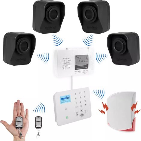 Kit "protection agricole" - 4 détecteurs de mouvement sur piles + alerte GSM appel/SMS + sirène 120 dB (gamme DA600+/KP)
