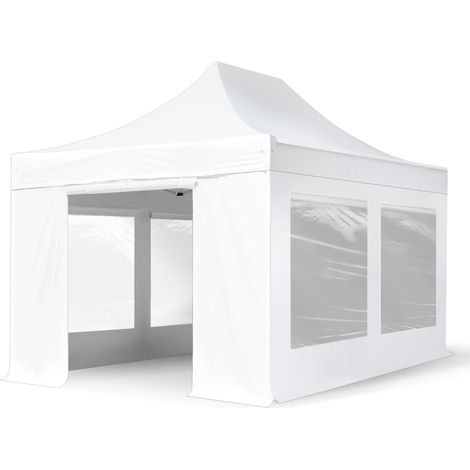 3x4.5m Pop Up Gazebo PROFESSIONAL Aluminium 40 mm, incl. Sidewalls with Panorama Windows, white High Performance Polyester approx. 400g/m²