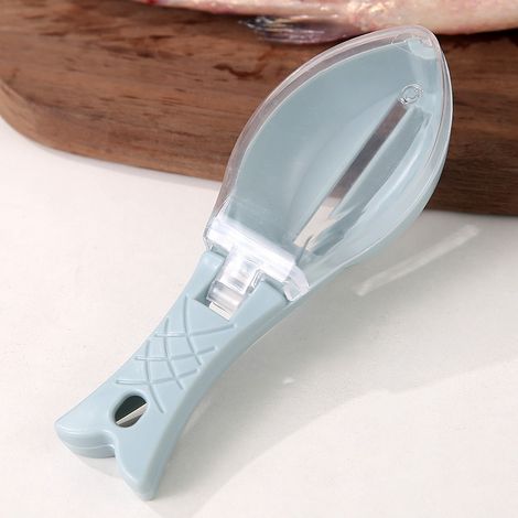 Grattoir à Écailles pour Poisson, Écailleur à Poisson en Plastique ABS Éplucheur Peau Poisson avec Couvercle Transparent pour Maison, Cuisine, Restaurant (1/5)