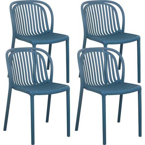 Oviala – Lot de 4 chaises de terrasse empilables en plastique bleu canard – Résistantes aux intempéries – Charge maximale 100 kg – Hauteur 78 cm