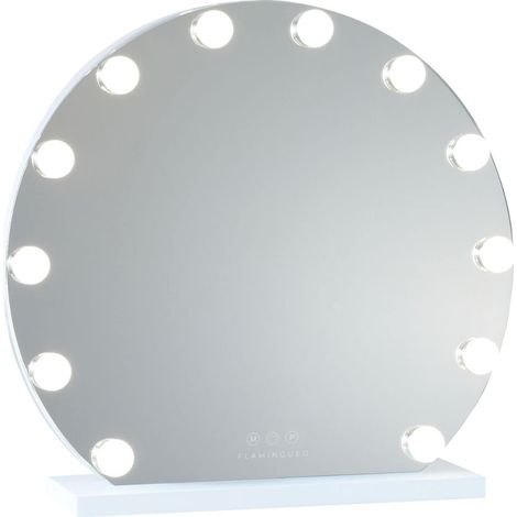 Miroir Coiffeuse Rond - 12 LED - 3 Modes D'Éclairage - Intensité Réglable - Contrôle Tactile - Miroir Maquillage - Blanc - 50x12x47cm (1/5)