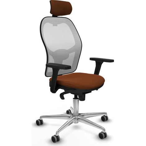 Jorquera sincro malla blanca similpiel marrón brazos 3D base aluminio cabecero 2D ruedas 65mm engomada (1/5)
