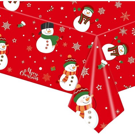 Weihnachtliche Tischdecke Schneemann Rot 137x274cm rechteckig für Party & Urlaub