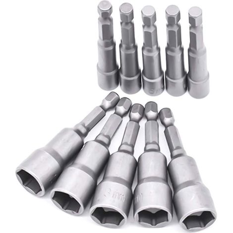 10 Stück 6-19 mm Sechskant-Steckschlüssel-Adapter für Handbohrmaschinen, elektrische Schraubendreher, Steckschlüssel (Chrom-Vanadium-Stahl) (1/5)
