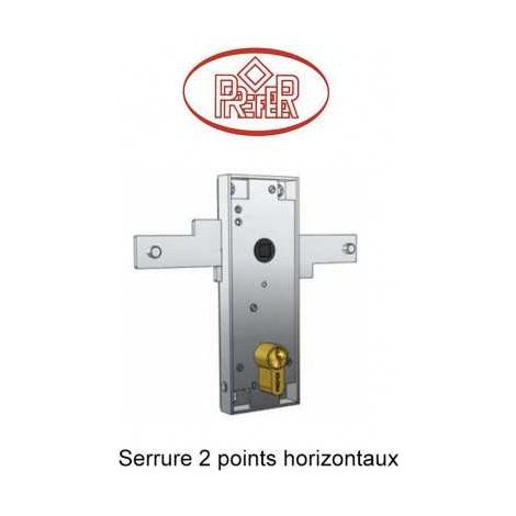 Serrure électrique centrale 2 points horizontaux – Corps en acier nickelé – Déverrouillage intérieur/extérieur – Entraxe 70mm – Tringles droites – Prefer (1/2)