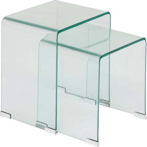 Lot de 2 tables gigognes en verre trempé transparent - Longueur 51 x Profondeur 30 x Hauteur 47 cm (1/4)