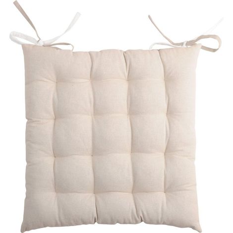 Lot de 4 galettes de chaise 16 points 40x40 Duo écru lin coton (1/5)