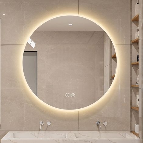 Specchio LED rotondo da parete 80x80x3 cm in vetro e metallo argento antiappannamento (1/5)